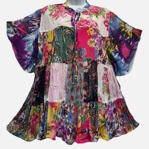 Nwt FUNKY STUFF patch boho tiered babydoll sheer chiffon viscose TOP 2X